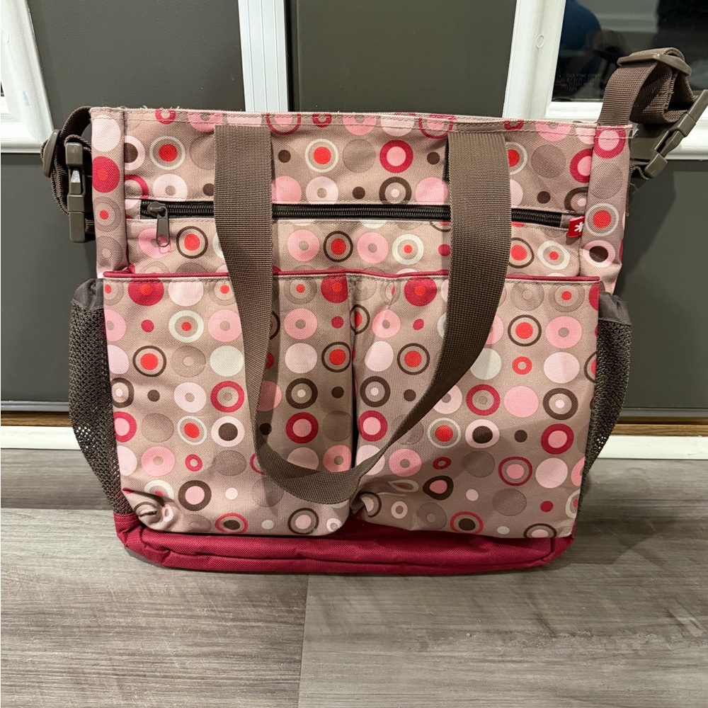 Polka Dot Diaper Bag Tote - Pink and Brown